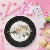 ホワイトポインセテフェイクィアと金ゴールドグリッター葉の ペーパープレート (パーティー)