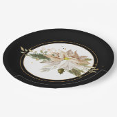 ホワイトポインセテフェイクィアと金ゴールドグリッター葉の ペーパープレート (アングル)