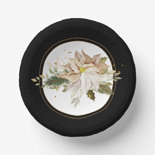 ホワイトポインセテフェイクィアと金ゴールドグリッター葉の ペーパーボウル (正面)