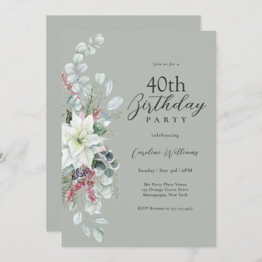 ホワイトポイントフローラ40歳の誕生日 招待状 (正面/裏面)