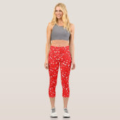 ホワイトポシープリントオンレッド カプリレギンス (正面)
