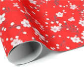 ホワイトポシープリントオンレッド ラッピングペーパー (ロールコーナー)