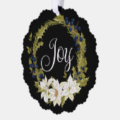 ホワイトポパーソナライズされたイントセッティアクリスマスリース オーナメントカード (左)