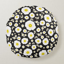 ホワイトポピーズラウンド装飾用クッション