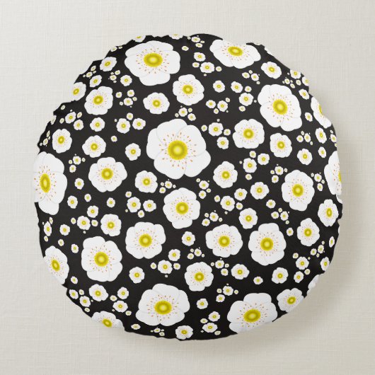 ホワイトポピーズラウンド装飾用クッション ラウンドクッション (正面)