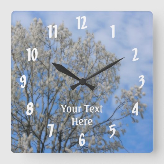 ホワイトポプラツリーフラフブルースカイ自然 スクエア壁時計 (正面)