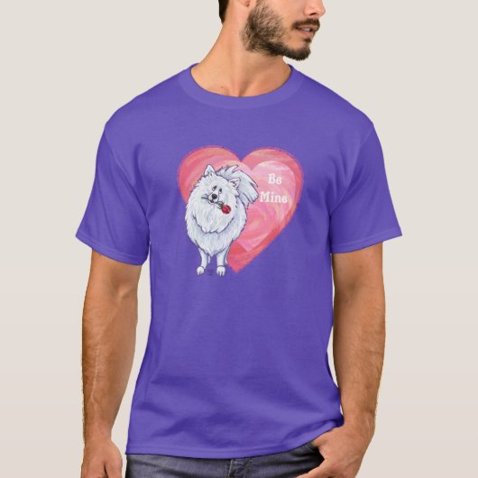 ホワイトポメラニアンバレンタインデー Tシャツ (正面)