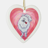 ホワイトポメラニアン バレンタインデー セラミックオーナメント (右)