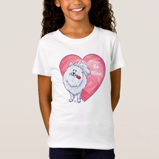 ホワイトポメラニアン バレンタインデー Tシャツ (正面)