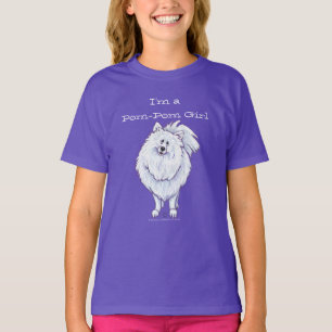 ホワイトポメラニア犬のPOM-POMガールTシャツ Tシャツ
