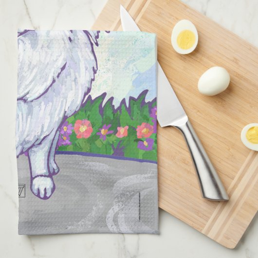 ホワイトポメラニア犬ギフト&アクセサリー キッチンタオル (四つ折り)