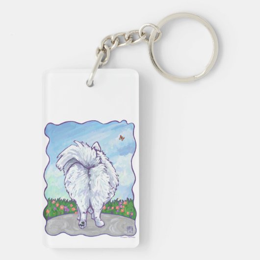ホワイトポメラニア犬ギフト&アクセサリー キーホルダー (裏面)