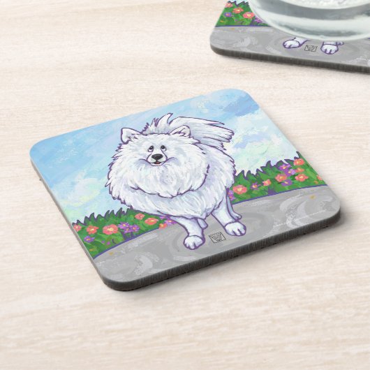 ホワイトポメラニア犬ギフト&アクセサリー コースター (左側)