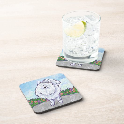 ホワイトポメラニア犬ギフト&アクセサリー コースター (右側)