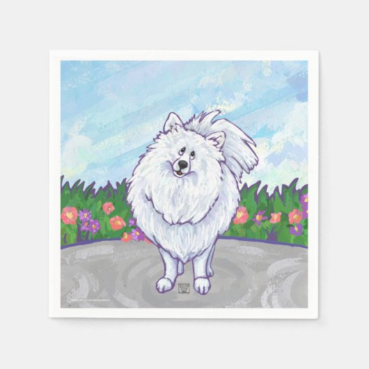 ホワイトポメラニア犬ギフト&アクセサリー スタンダードカクテルナプキン (正面)