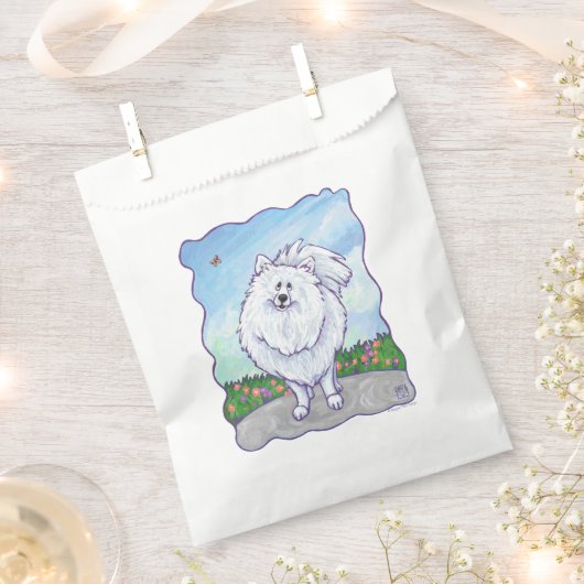 ホワイトポメラニア犬ギフト&アクセサリー フェイバーバッグ (クリップ留めされた状態)