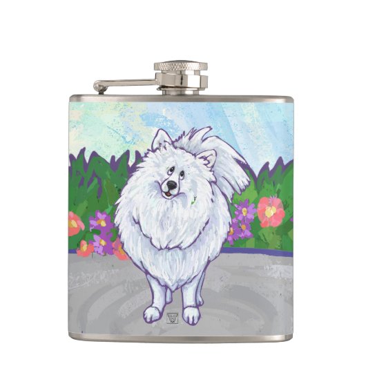 ホワイトポメラニア犬ギフト&アクセサリー フラスク (正面)