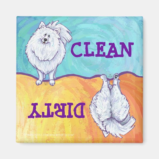 ホワイトポメラニア犬ギフト&アクセサリー マグネット (正面)