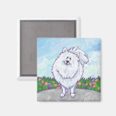 ホワイトポメラニア犬ギフト&アクセサリー マグネット (正面/裏面)