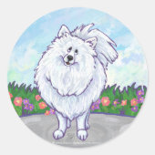 ホワイトポメラニア犬ギフト&アクセサリー ラウンドシール (正面)