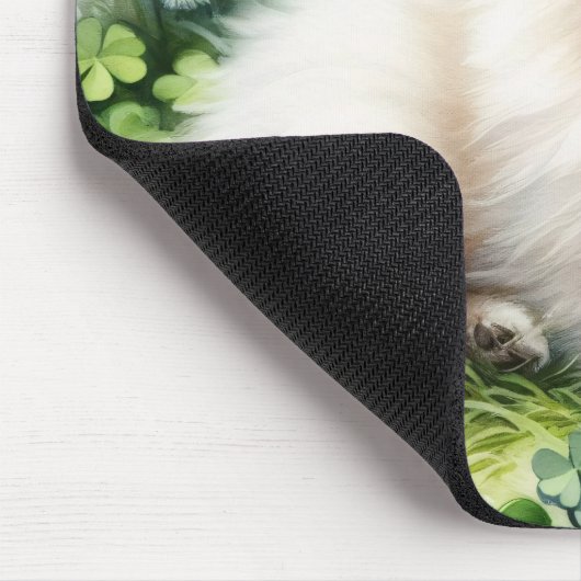 ホワイトポメラニア犬ドッグウォーターカラークローバーフィールド マウスパッド (コーナー)