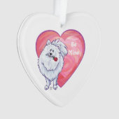 ホワイトポメラニア犬バレンタインデー オーナメント (正面)