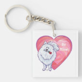 ホワイトポメラニア犬バレンタインデー キーホルダー (正面)