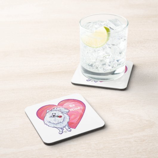 ホワイトポメラニア犬バレンタインデー コースター (右側)