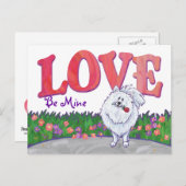 ホワイトポメラニア犬バレンタインデー シーズンポストカード (正面/裏面)