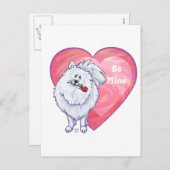ホワイトポメラニア犬バレンタインデー シーズンポストカード (正面/裏面)