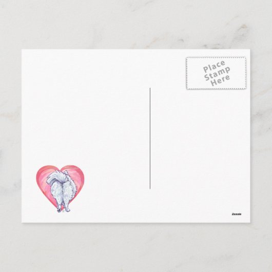 ホワイトポメラニア犬バレンタインデー シーズンポストカード (裏面)