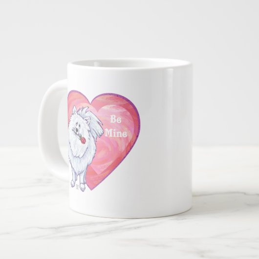 ホワイトポメラニア犬バレンタインデー ジャンボコーヒーマグカップ (正面左)