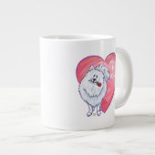 ホワイトポメラニア犬バレンタインデー ジャンボコーヒーマグカップ (正面右)