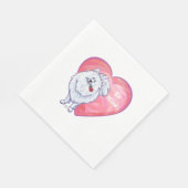 ホワイトポメラニア犬バレンタインデー スタンダードランチョンナプキン (角)