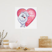 ホワイトポメラニア犬バレンタインデー ポスター (キッチン)