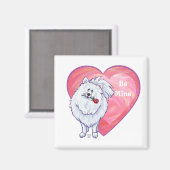 ホワイトポメラニア犬バレンタインデー マグネット (正面/裏面)