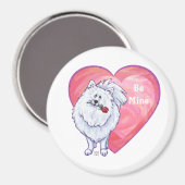 ホワイトポメラニア犬バレンタインデー マグネット (正面/裏面)