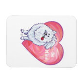 ホワイトポメラニア犬バレンタインデー マグネット (横)