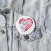 ホワイトポメラニア犬バレンタインデー 缶バッジ (インサイチュ)