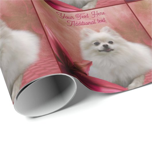 ホワイトポメラニア犬レッドリリードッグアートパーソナライズされた ラッピングペーパー (ロールコーナー)