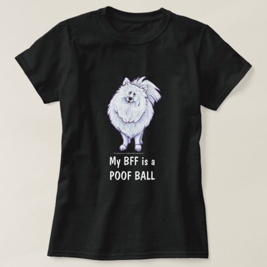 ホワイトポメラニア犬BFFポフボールTシャツ Tシャツ (デザイン正面)