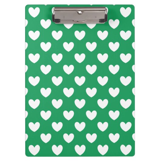 ホワイトポルカハートオンケリーグリーン クリップボード (正面)
