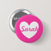 ホワイトポルカハートオン明るい赤紫色ピンク 缶バッジ (正面&裏面)