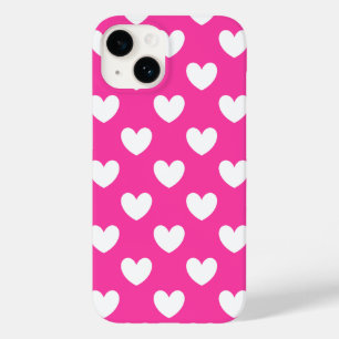 ホワイトポルカハートオン明るい赤紫色ピンク Case-Mate iPhone 14ケース