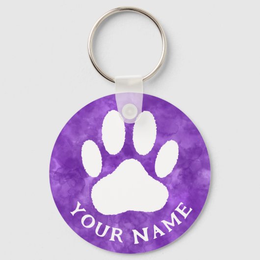 ホワイトポープリントカスタム文字パープルウォーター色 キーホルダー (正面)