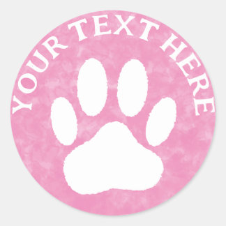 ホワイトポープリントカスタム文字ピンクウォーター色 ラウンドシール