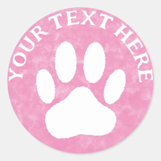 ホワイトポープリントカスタム文字ピンクウォーター色 ラウンドシール (正面)