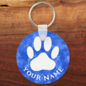 ホワイトポープリントカスタム文字ブルーウォーター色 キーホルダー (正面)