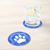 ホワイトポープリントカスタム文字ブルーウォーター色 ラウンドペーパーコースター (インサイチュ)