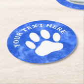 ホワイトポープリントカスタム文字ブルーウォーター色 ラウンドペーパーコースター (アングル)